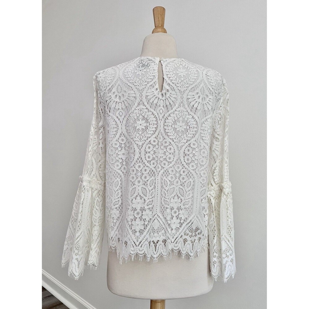 Worthington Soft Luxurious Cream Lace Bell Sleeve Blouse Top Women Sz M Boho - Picture 3 of 9